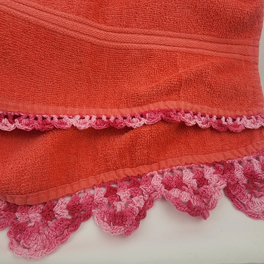 Vtg. Cannon Pink/ Coral Yellow‎ Towels Washcloths Crochet Edge Made USA 3 Extra - Picture 8 of 16